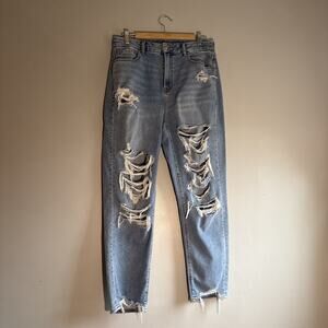 AE American Eagle Mom Distressed Destroyed High Rise Jeans Sz 10 - 28” inseam